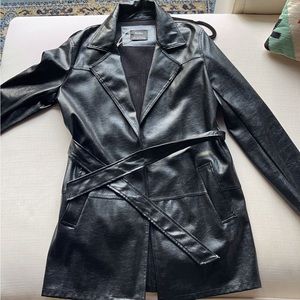 NWT black leather trench coat